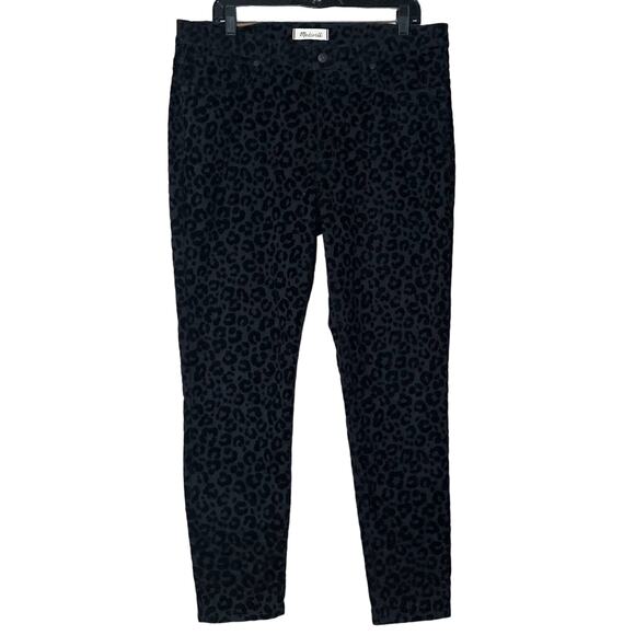 Madewell 9" Mid-Rise Skinny Jeans Flocked Leopard Edition Black Gray Size 32 - Picture 1 of 10